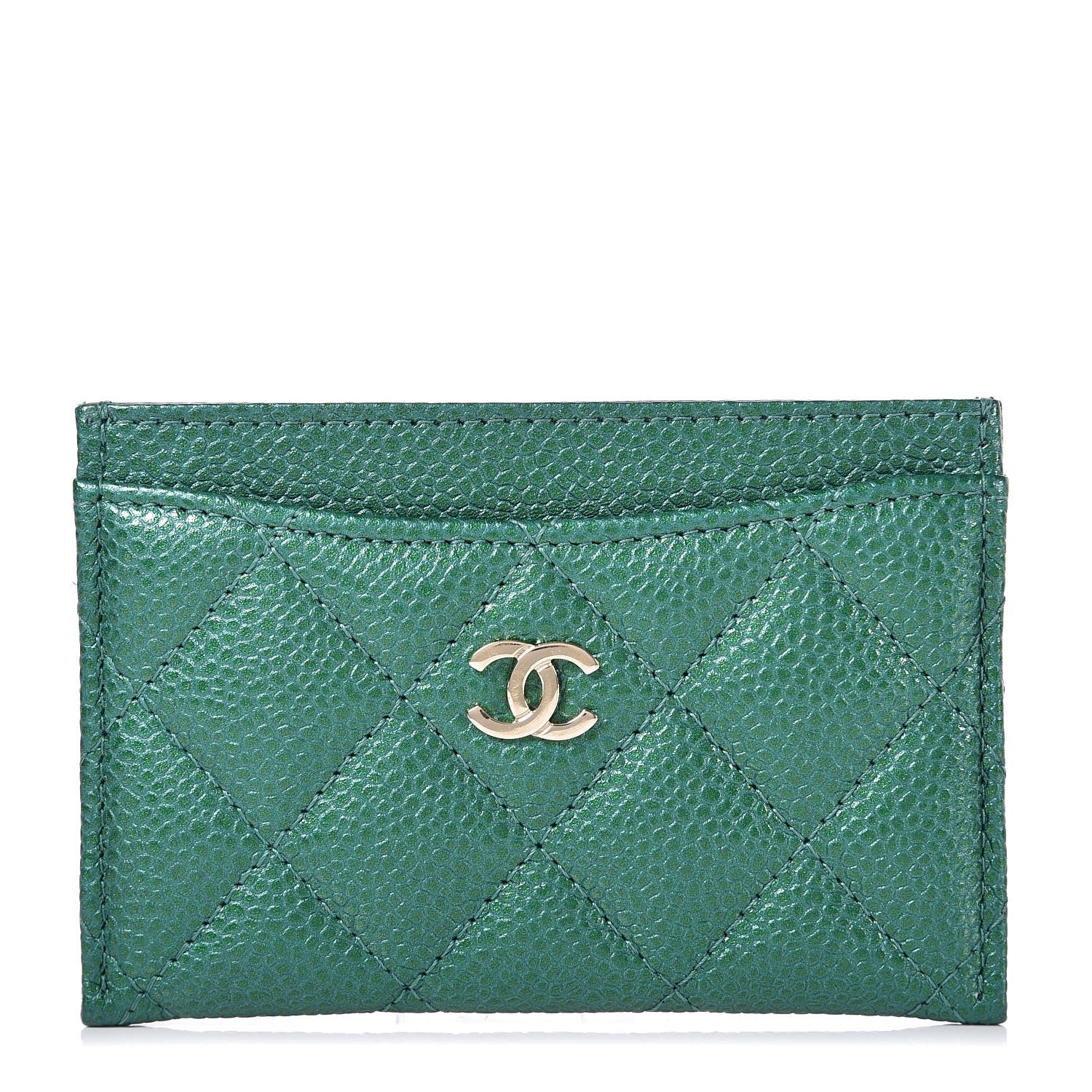 Chanel Metallic Caviar Quilted Card Holder Green 1 of 8