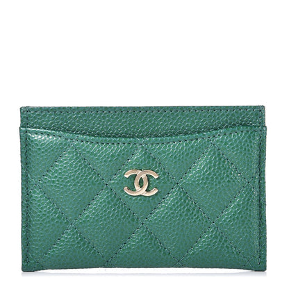 Chanel Metallic Caviar Quilted Card Holder Green 1 of 8
