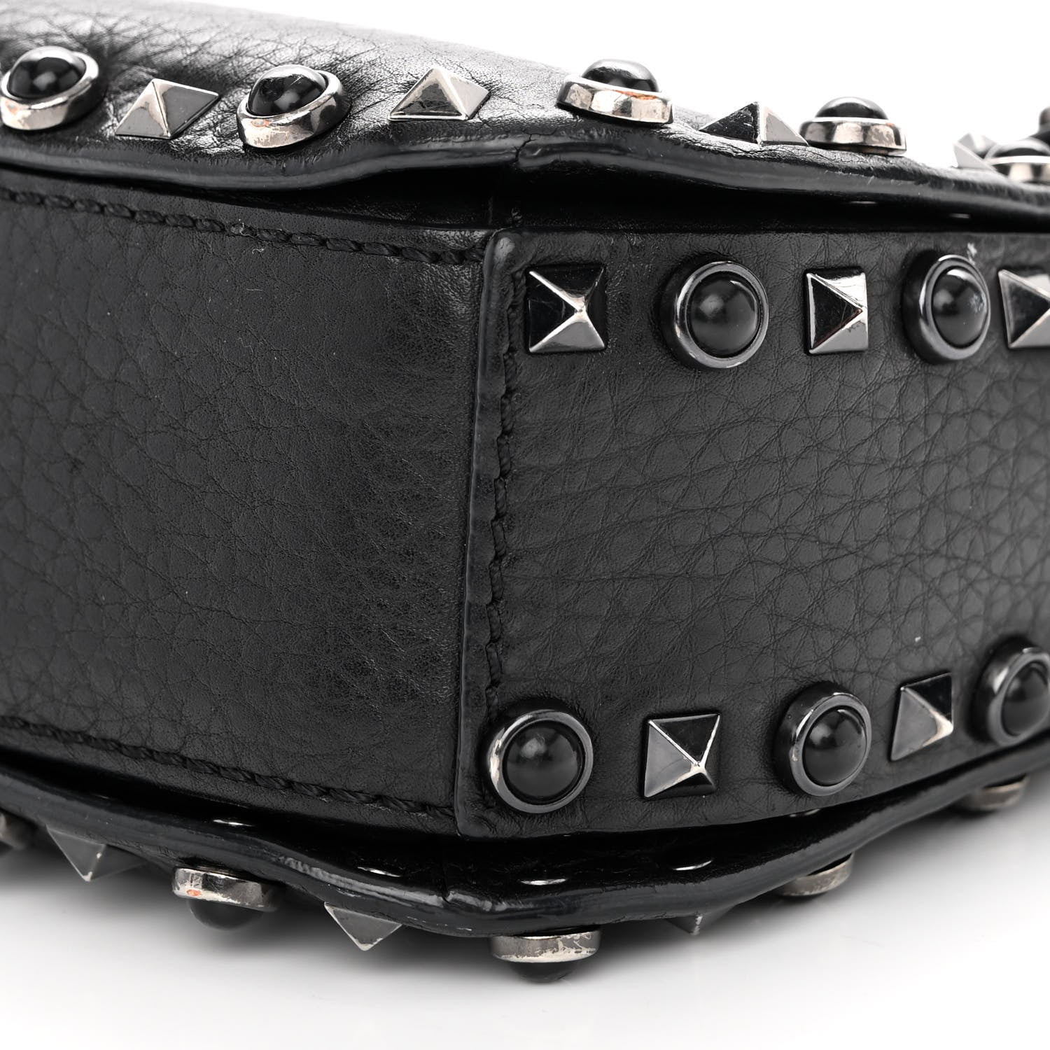 Valentino Garavani Pebbled Calfskin Onyx Medium Rockstud Rolling Flap Saddle Bag Black 9 of 14