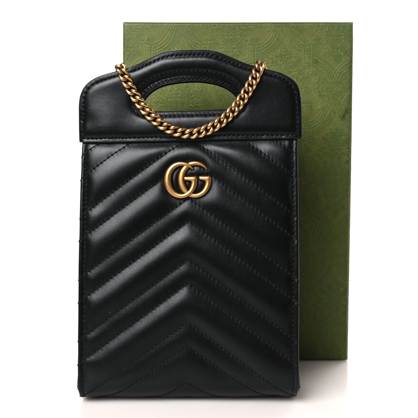 Calfskin Matelasse Mini GG Marmont Top Slip Handle Crossbody Bag Black