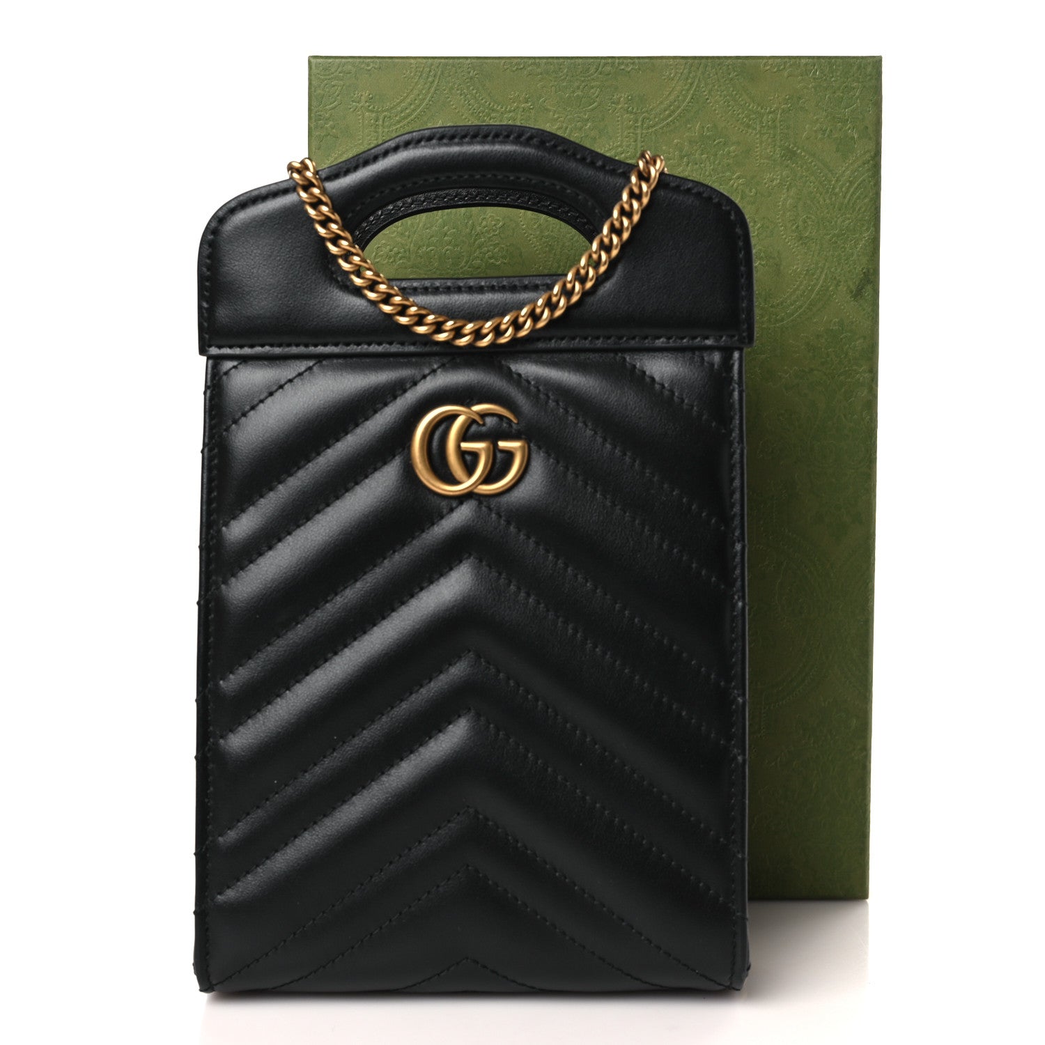 Gucci Calfskin Matelasse Mini GG Marmont Top Slip Handle Crossbody Bag Black 9 of 9
