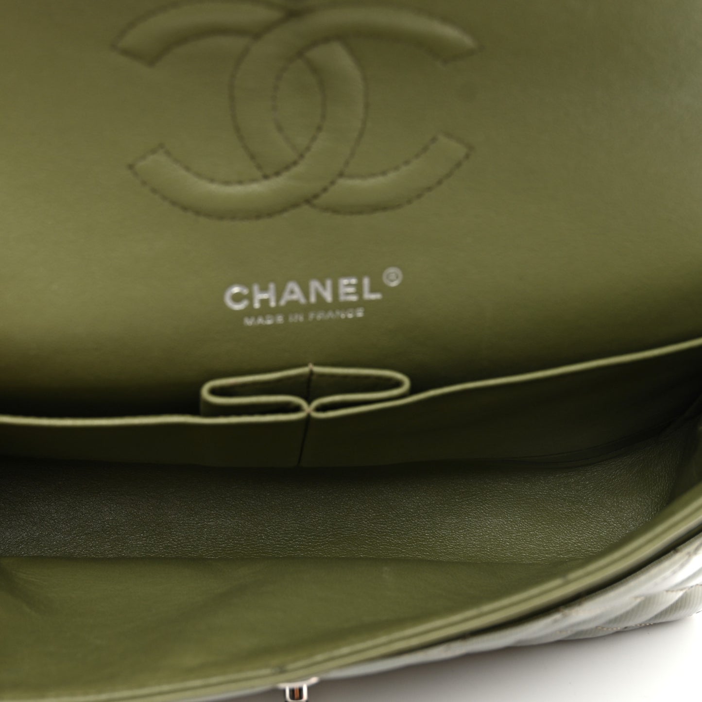 Striated Patent Quilted Medium Double Flap Green