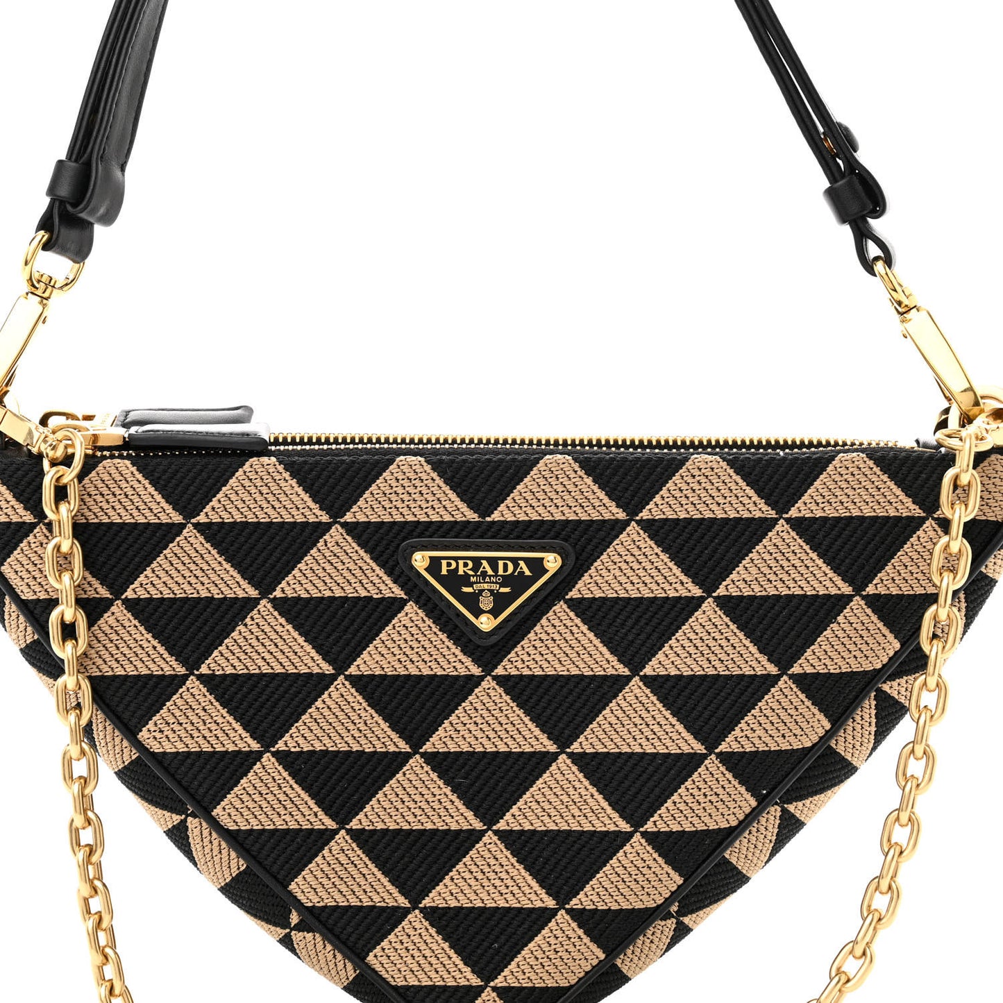 Jacquard Calfskin Triangolo Symbole Embroidered Mini Triangle Double Bag Black Corda