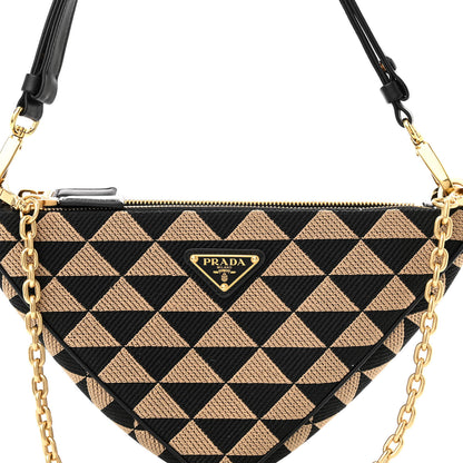 Prada Jacquard Calfskin Triangolo Symbole Embroidered Mini Triangle Double Bag Black Corda 9 of 11