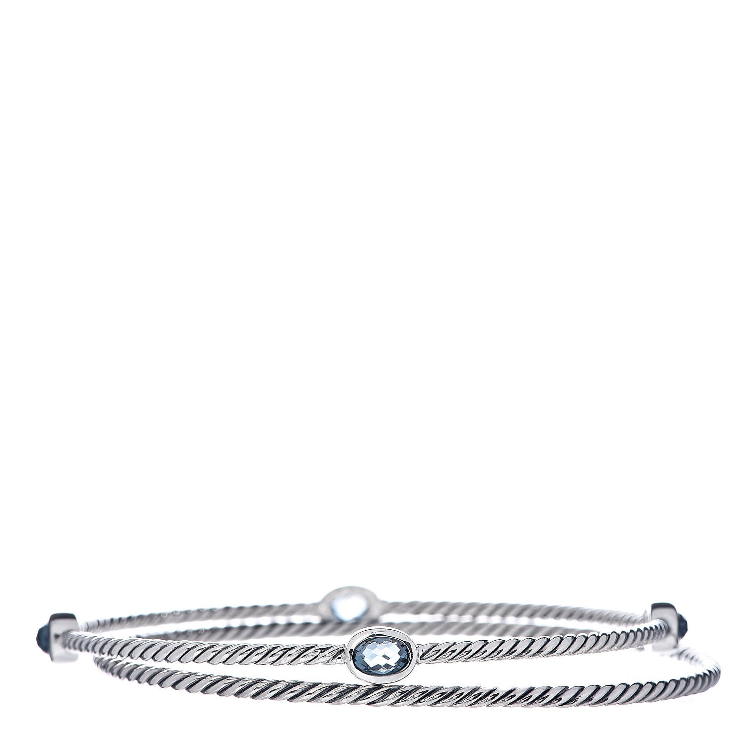 David Yurman Sterling Silver Hampton Blue Topaz Color Classics Bangle Bracelet Set of 2 3 of 6