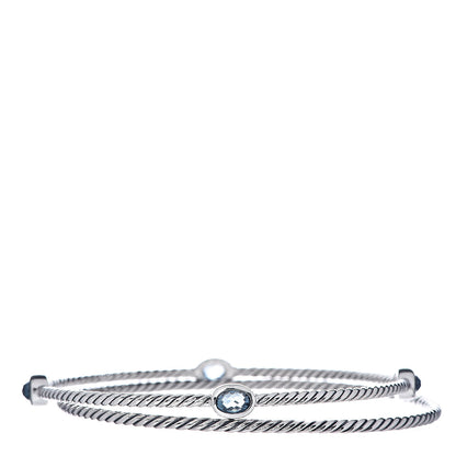 David Yurman Sterling Silver Hampton Blue Topaz Color Classics Bangle Bracelet Set of 2 3 of 6