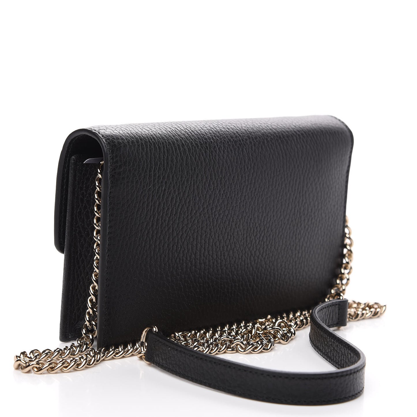 Dollar Calfskin Interlocking G Chain Wallet Black