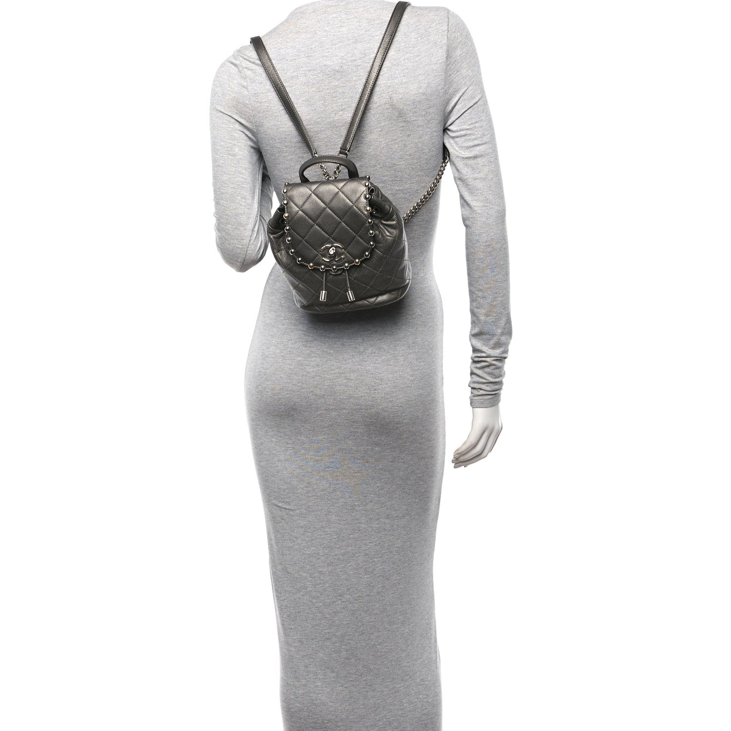 Goatskin Quilted Metallic Bubble Backpack Silver