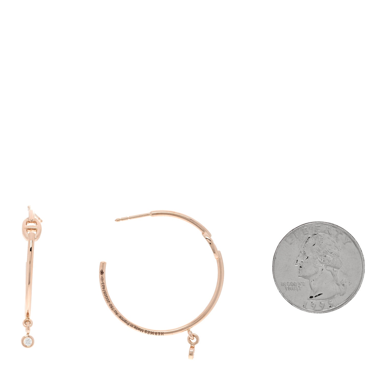 Hermes 18K Rose Gold Diamond Chaine d'Ancre Enchainee Hoop Earrings 2 of 5