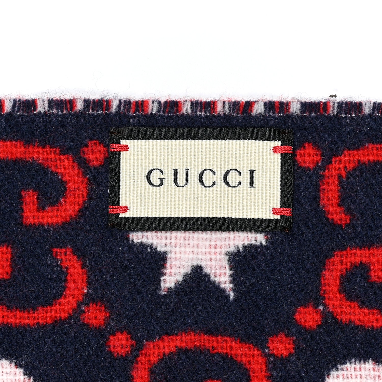 Gucci Wool Jacquard GG Monogram Hearts Scarf Red Blue 3 of 4