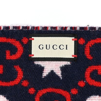 Gucci Wool Jacquard GG Monogram Hearts Scarf Red Blue 3 of 4