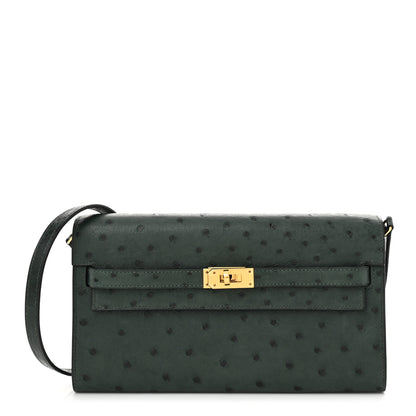 Hermes Ostrich Kelly Wallet To Go Vert Titien 1 of 11