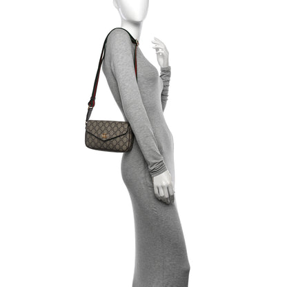 Gucci GG Supreme Monogram Textured Dollar Calfskin Web Mini Ophidia Envelope Shoulder Bag Beige Ebony 2 of 11