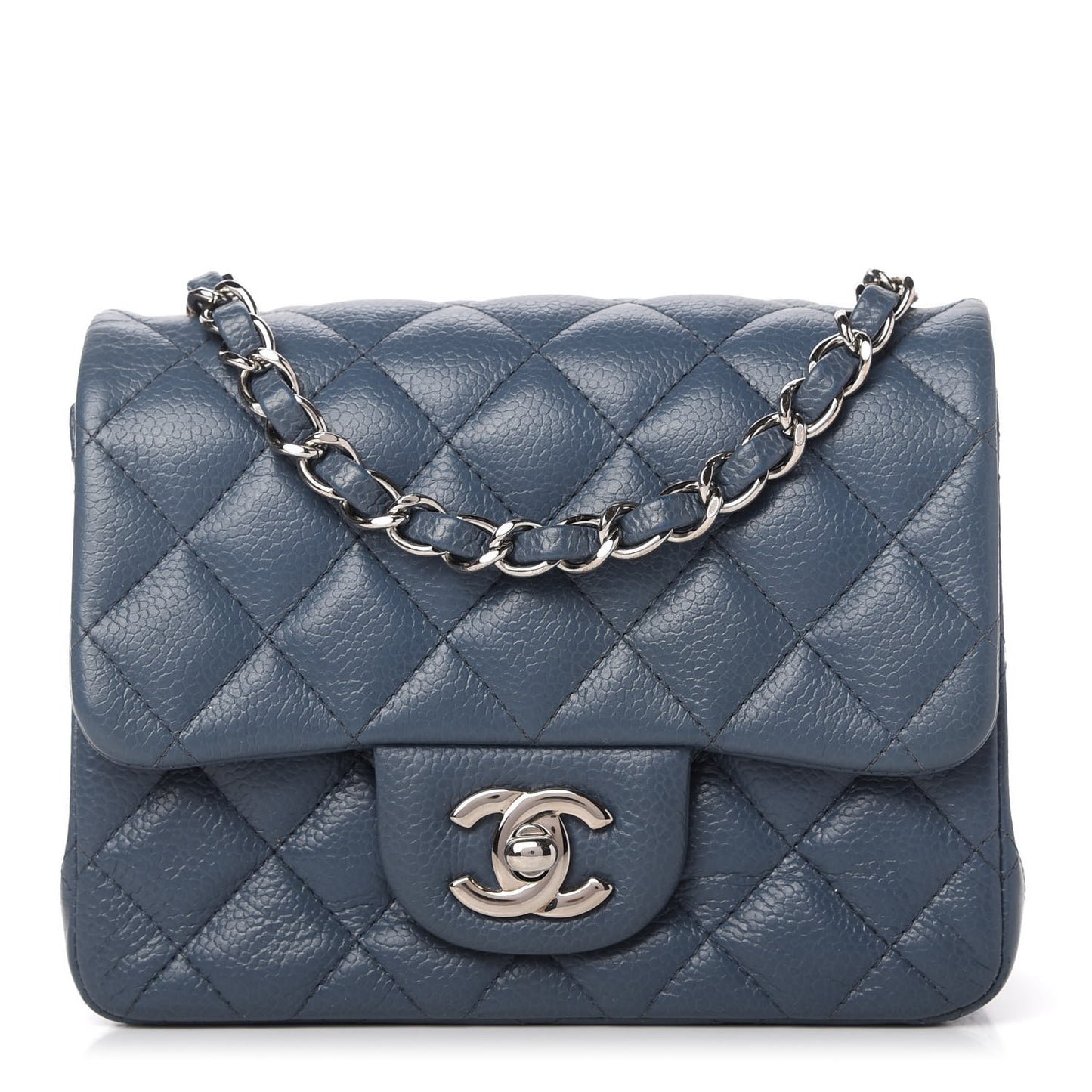 Caviar Quilted Mini Square Flap Dark Blue