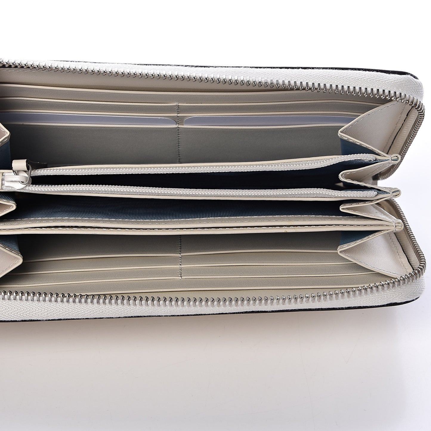 X SEGA Calfskin GUCCY Stars Zip Around Wallet Mystic White Gold