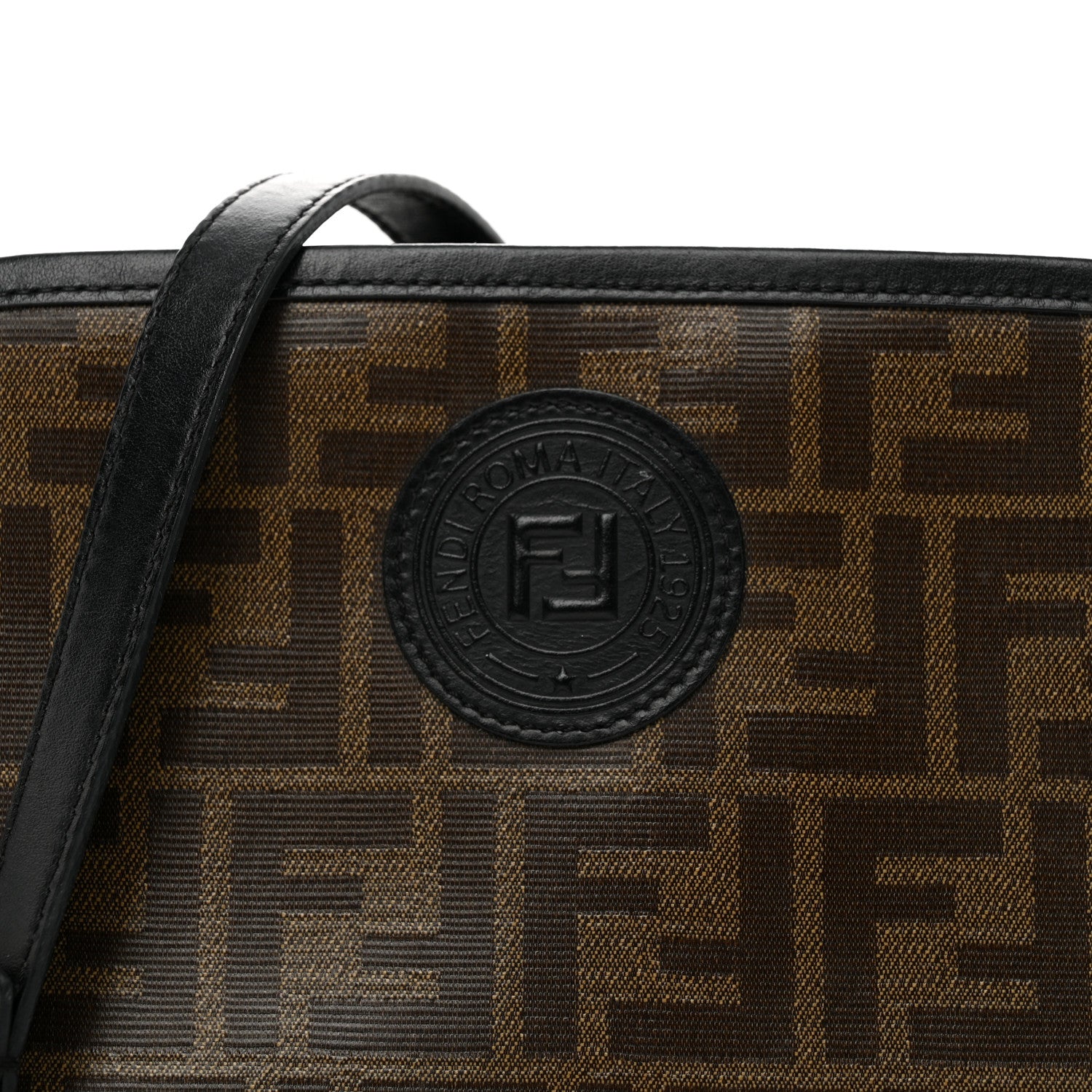 Fendi Glazed Fabric Vitello Century FF 1974 Stamp Patch Camera Case Mogano Panna Black 8 of 10