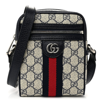 Gucci GG Supreme Monogram Textured Calfskin Web Mini Ophidia Messenger Beige Blue 1 of 11