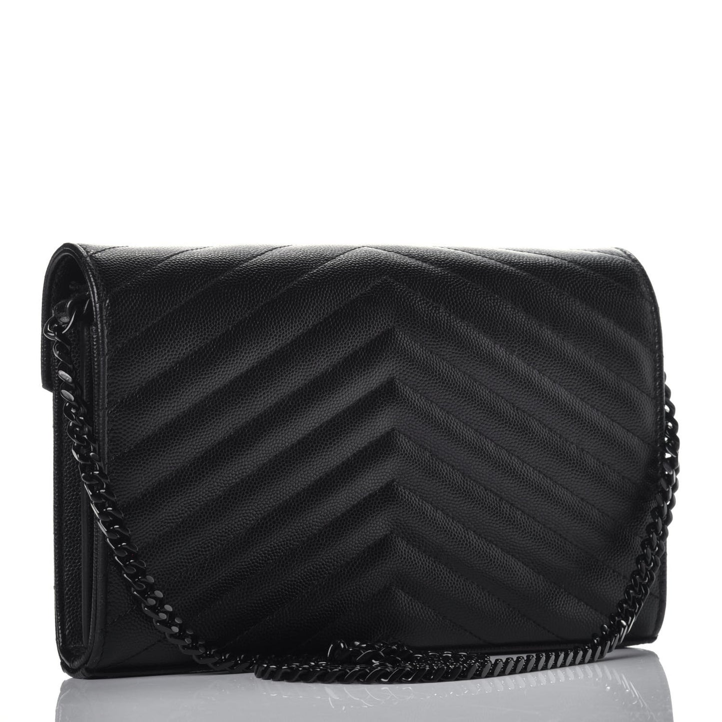 Grain De Poudre Matelasse Chevron Monogram Chain Wallet Black