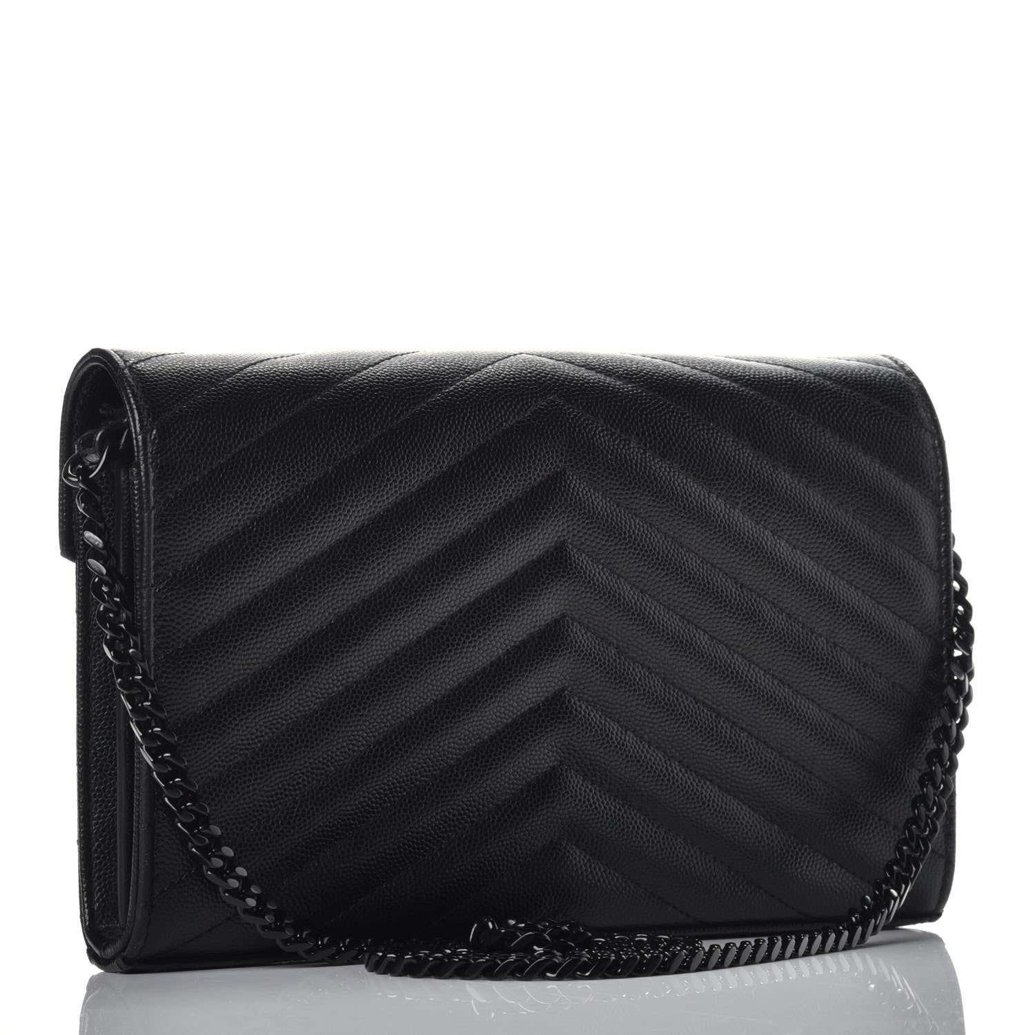Saint Laurent Grain De Poudre Matelasse Chevron Monogram Chain Wallet Black 3 of 8