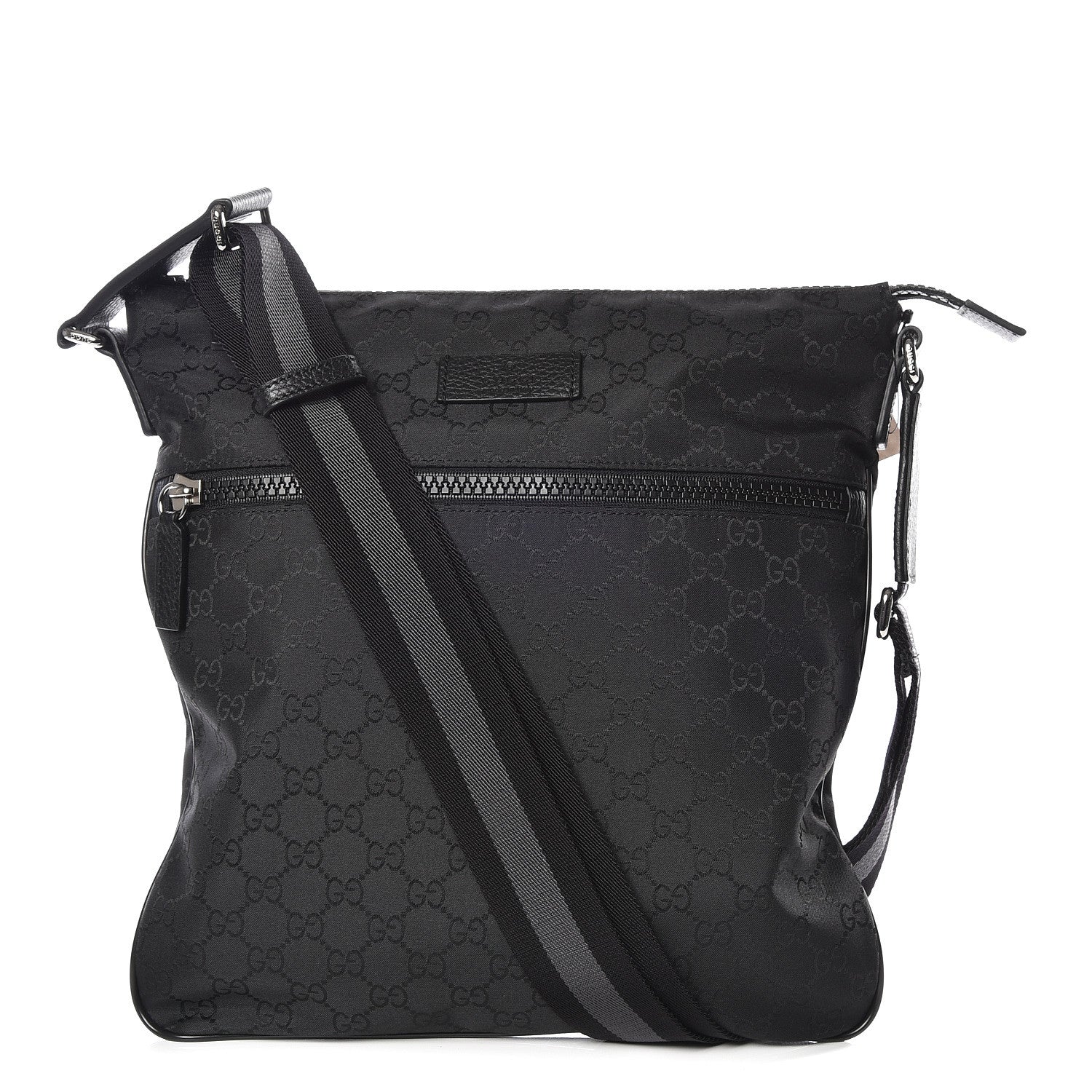 Gucci Nylon Monogram Medium Flat Messenger Bag Black 1 of 10