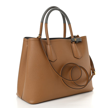 Prada Saffiano Cuir Bi-Color Medium Double Bag Caramel Marmo 2 of 8