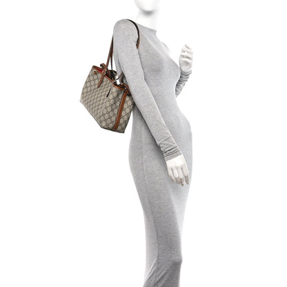 Gucci GG Supreme Monogram Emblem Small Tote Bag Beige Dark Brown 2 of 10