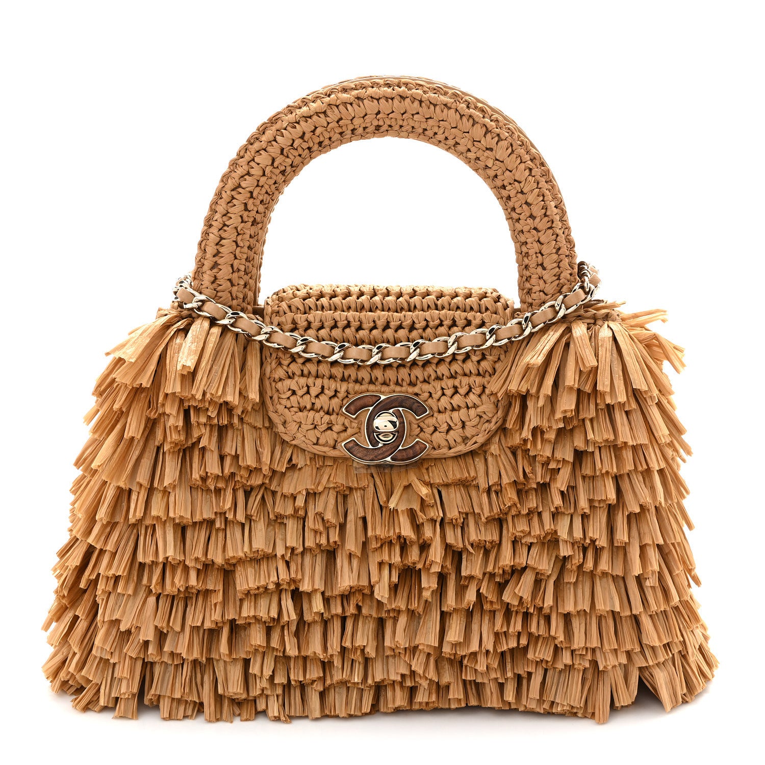 Chanel Raffia Fringe Nano Kelly Shopper Dark Beige 1 of 11
