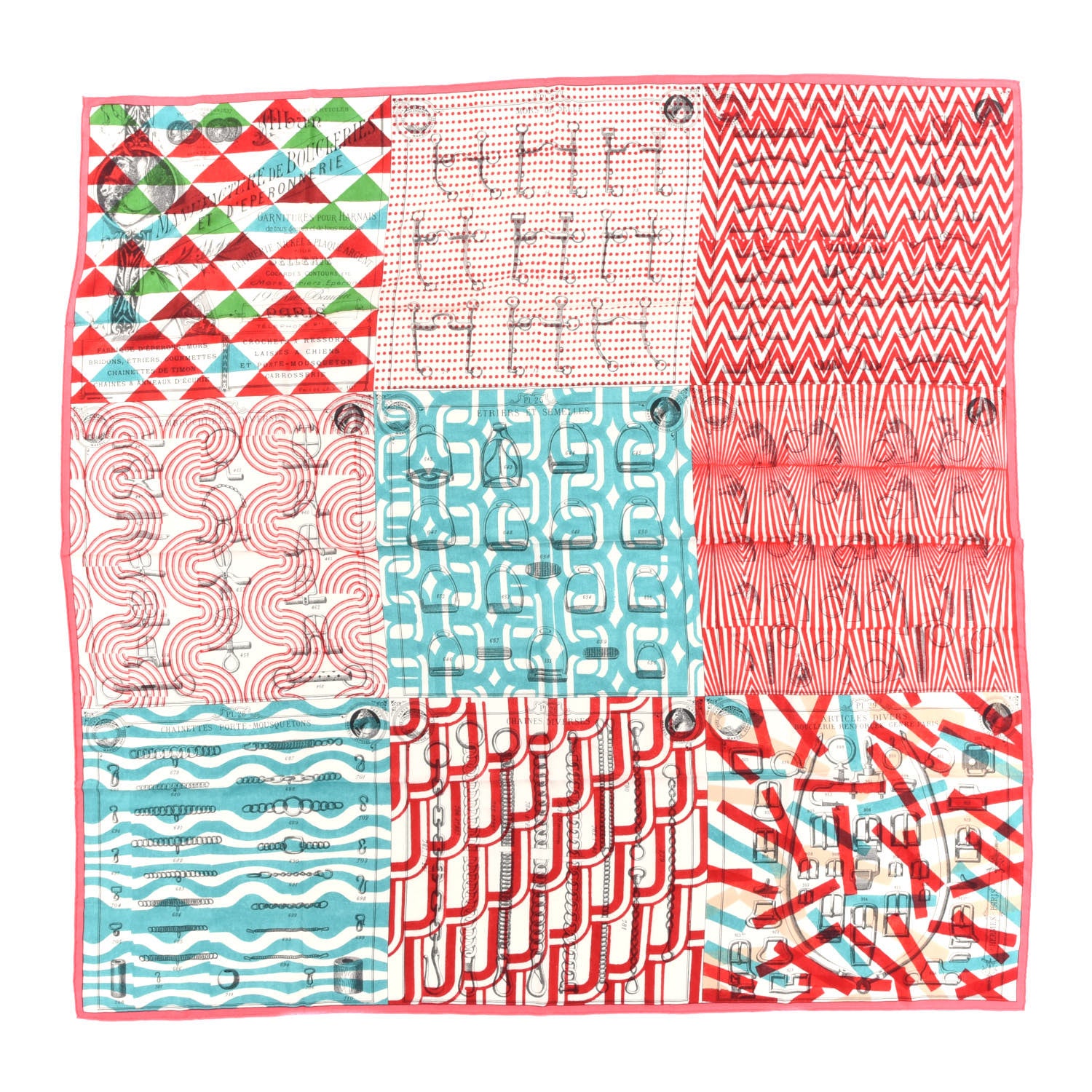 Hermes Cashmere Silk Manufacture de Boucleries Shawl 140 Rose Aqua Rouge 1 of 3