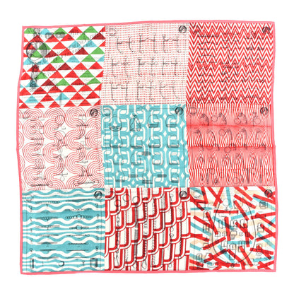 Hermes Cashmere Silk Manufacture de Boucleries Shawl 140 Rose Aqua Rouge 1 of 3