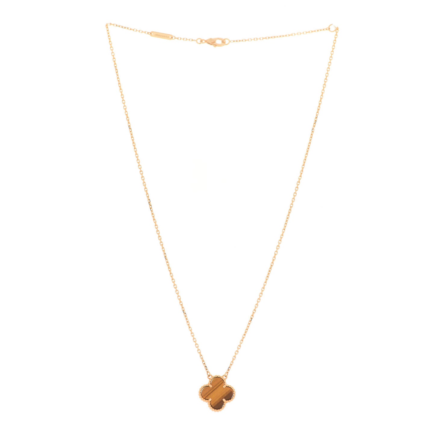 18K Yellow Gold Tiger Eye Vintage Alhambra Pendant Necklace