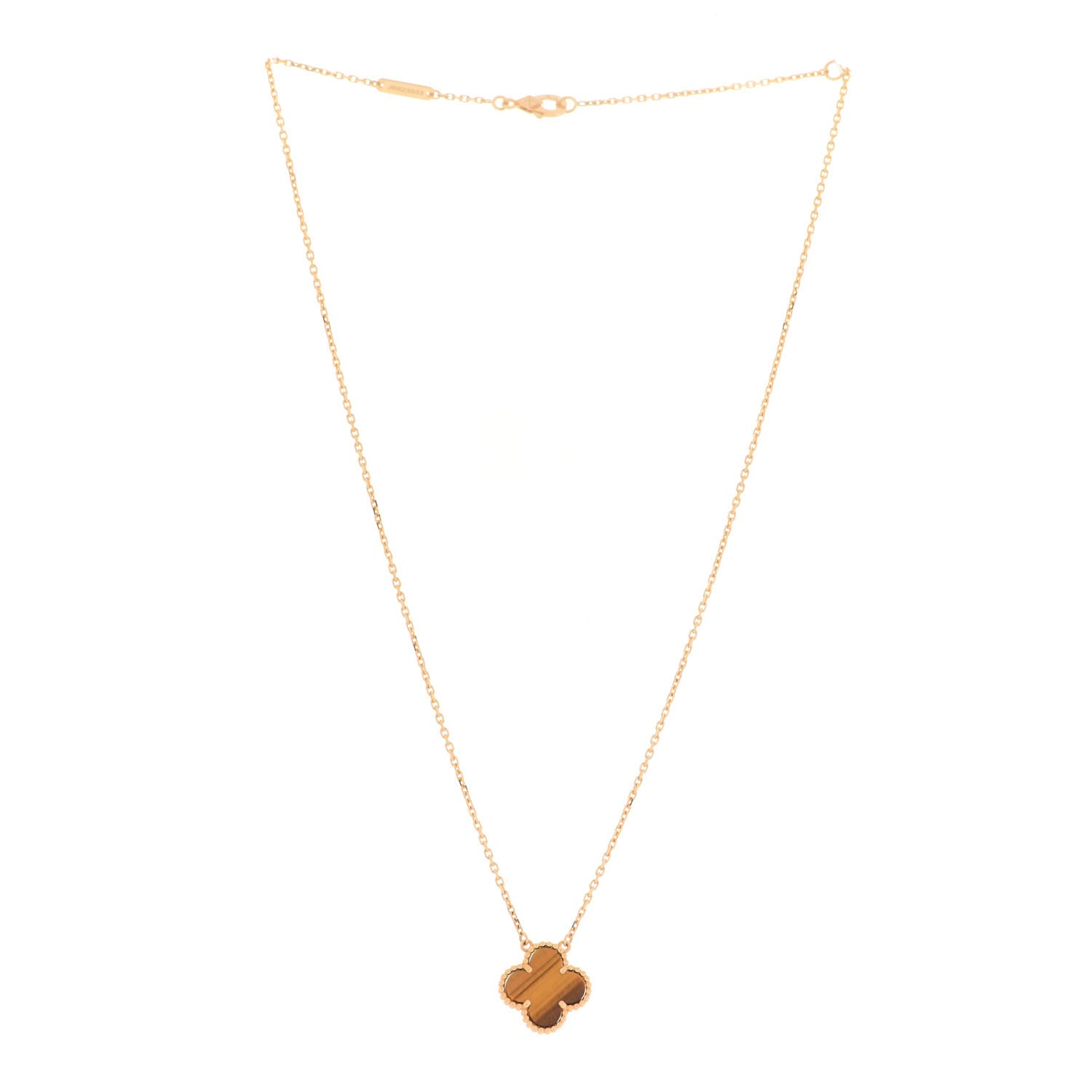 Van Cleef & Arpels 18K Yellow Gold Tiger Eye Vintage Alhambra Pendant Necklace 3 of 5