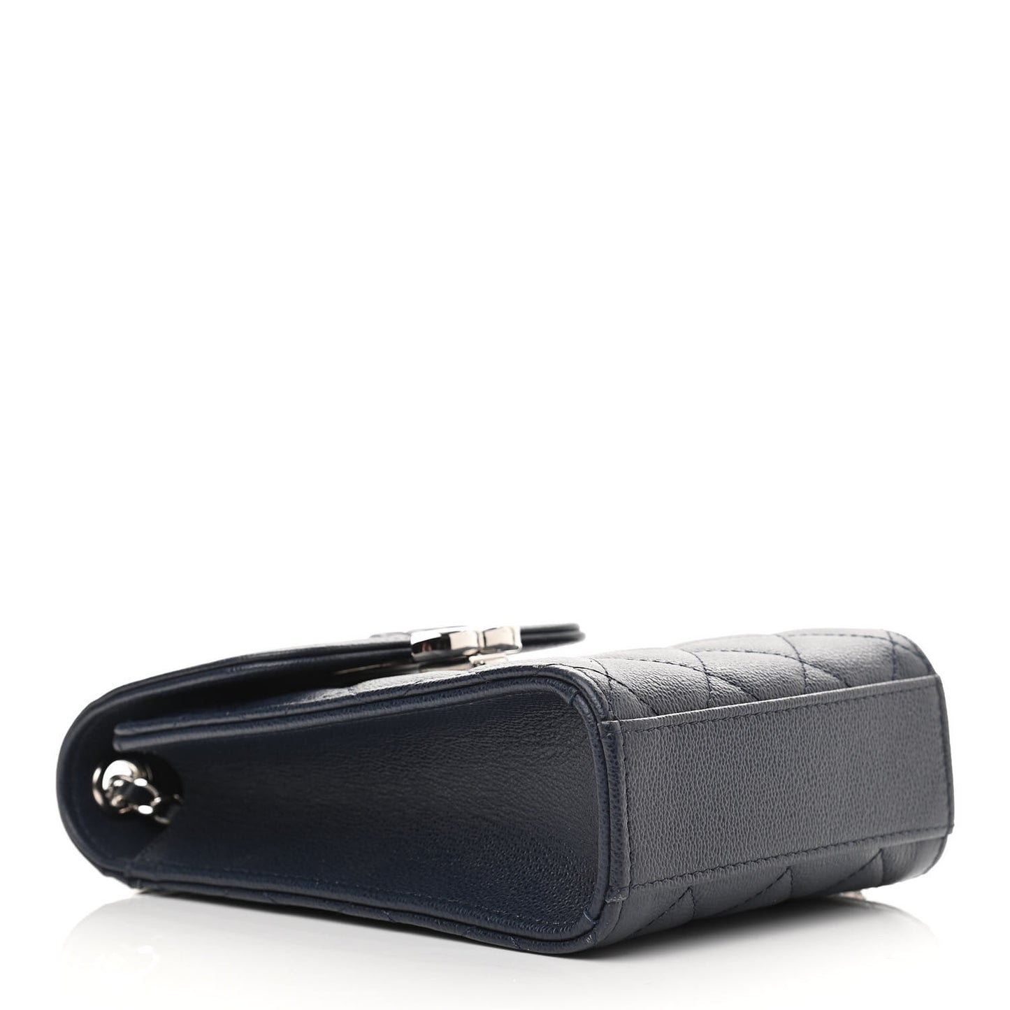 Grained Calfskin Quilted CC Box Clutch With Chain Navy