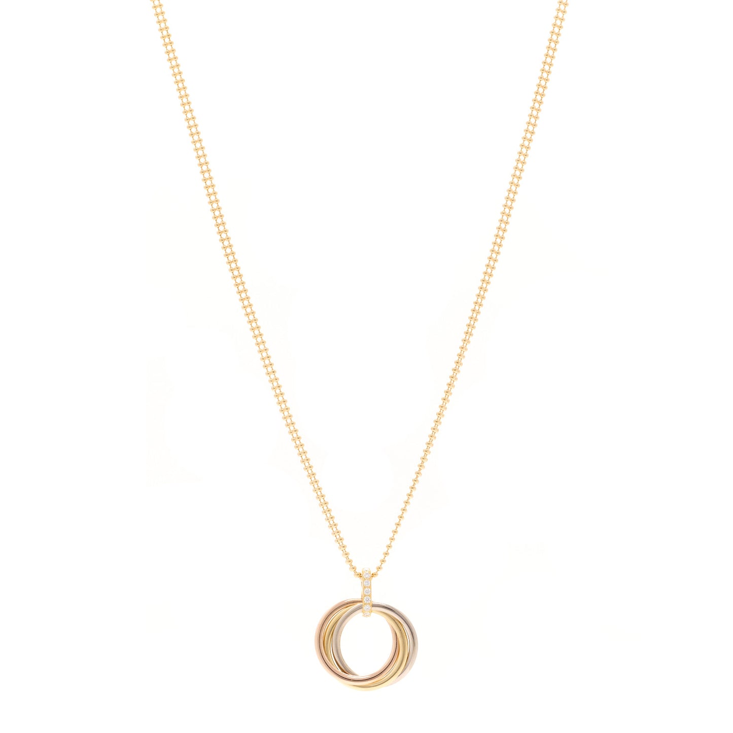 18K Pink Yellow White Gold Diamond Trinity Double Bead Chain Pendant Necklace