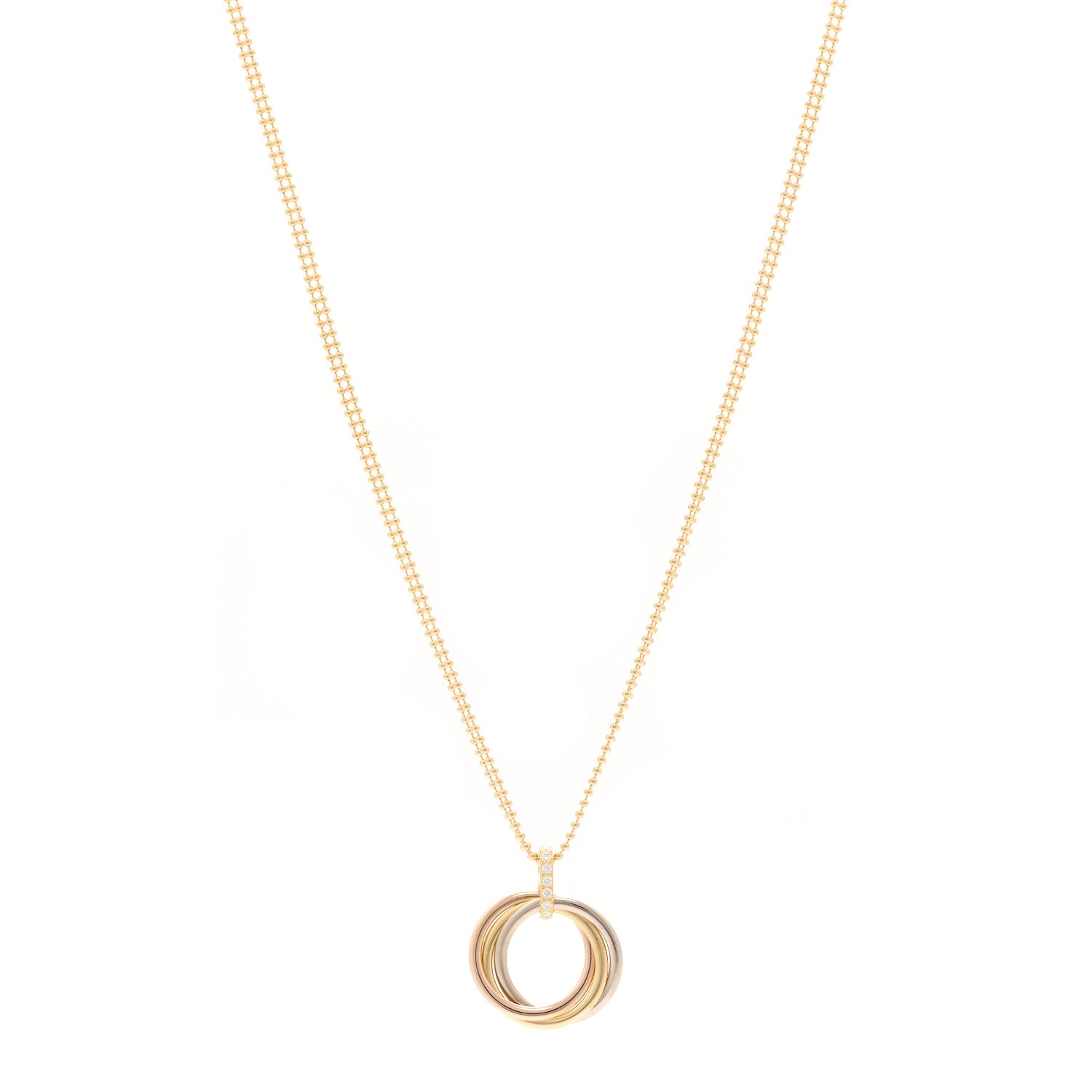 Cartier 18K Pink Yellow White Gold Diamond Trinity Double Bead Chain Pendant Necklace 1 of 4