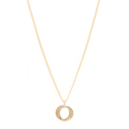 Cartier 18K Pink Yellow White Gold Diamond Trinity Double Bead Chain Pendant Necklace 1 of 4