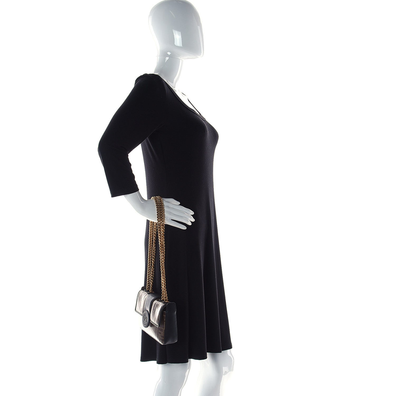 Fendi Glazed Fabric Vitello Century FF 1974 Stamp Patch Mini Double F Crossbody Bag Mogano Panna Black 2 of 9