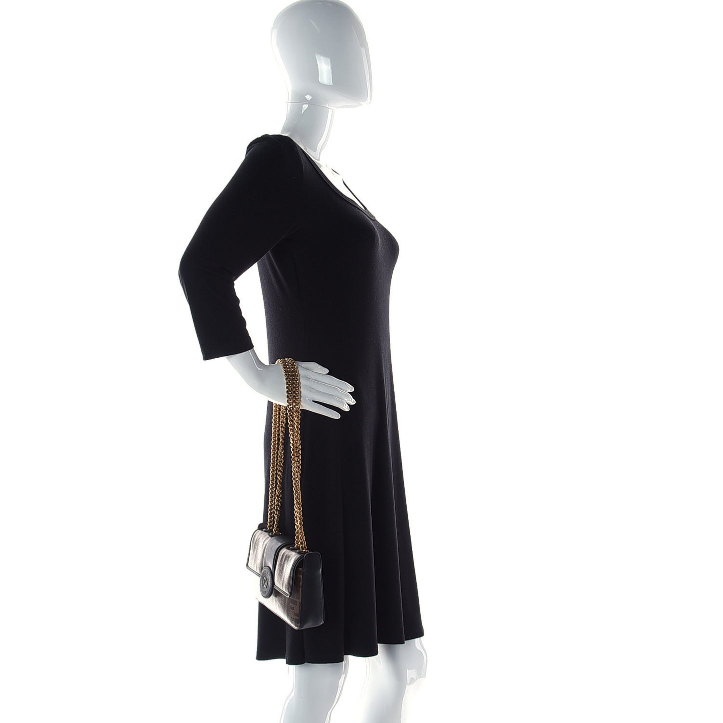 Glazed Fabric Vitello Century FF 1974 Stamp Patch Mini Double F Crossbody Bag Mogano Panna Black