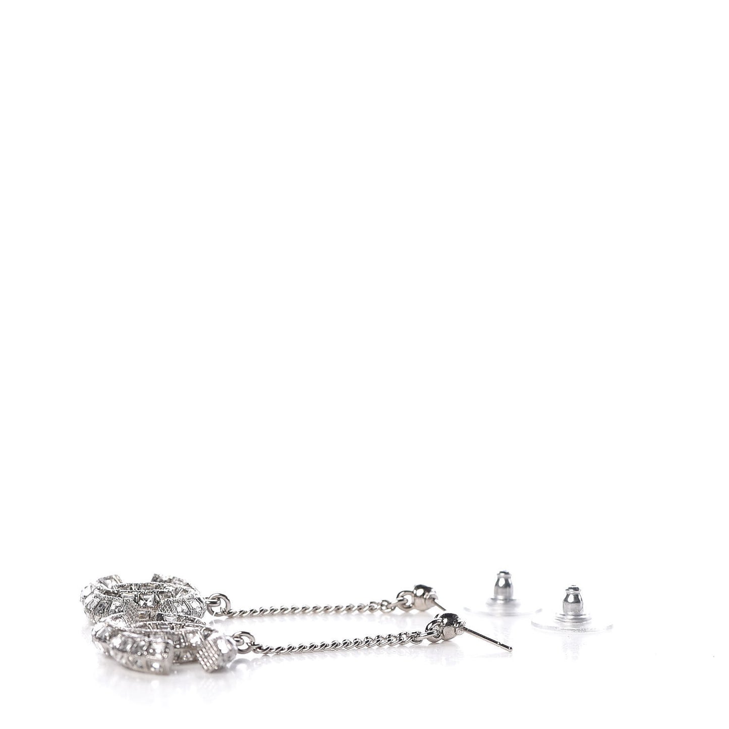 Baguette Crystal CC Drop Earrings Silver