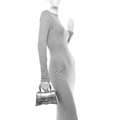Balenciaga Metallic Calfskin Crocodile Embossed Hourglass Top Handle Bag XS Silver 2 of 15