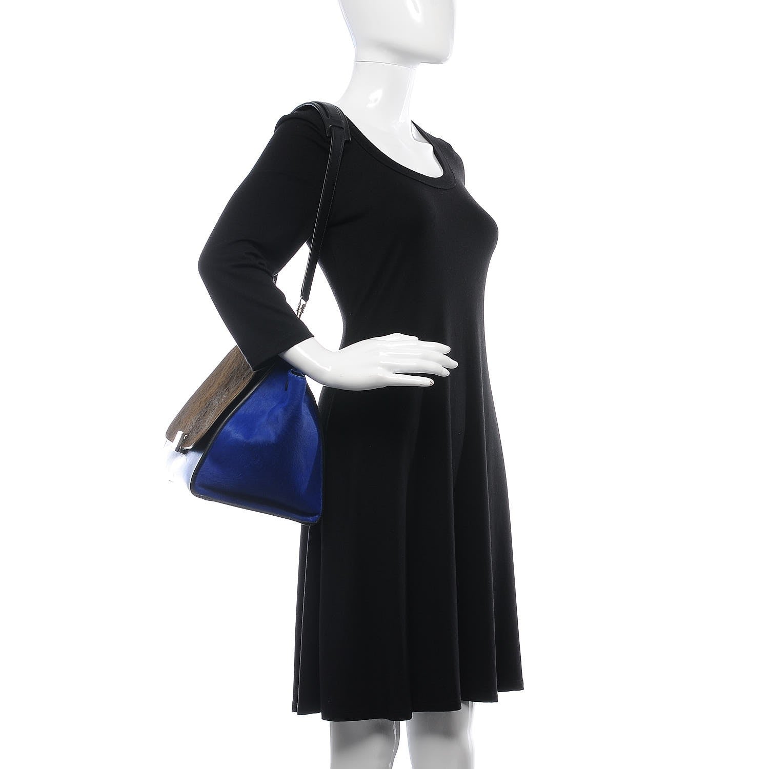 Celine Pony Hair Smooth Calfskin Tri-Color Medium Trapeze Cobalt 2 of 6