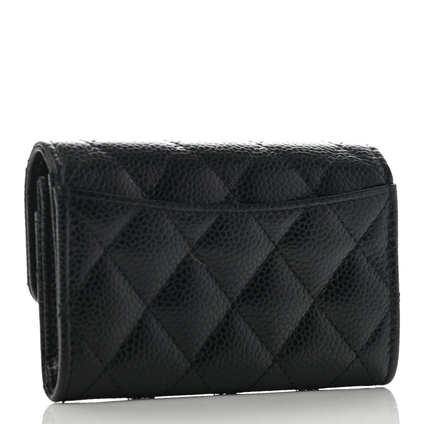Caviar Quilted Flap Card Holder Wallet Black