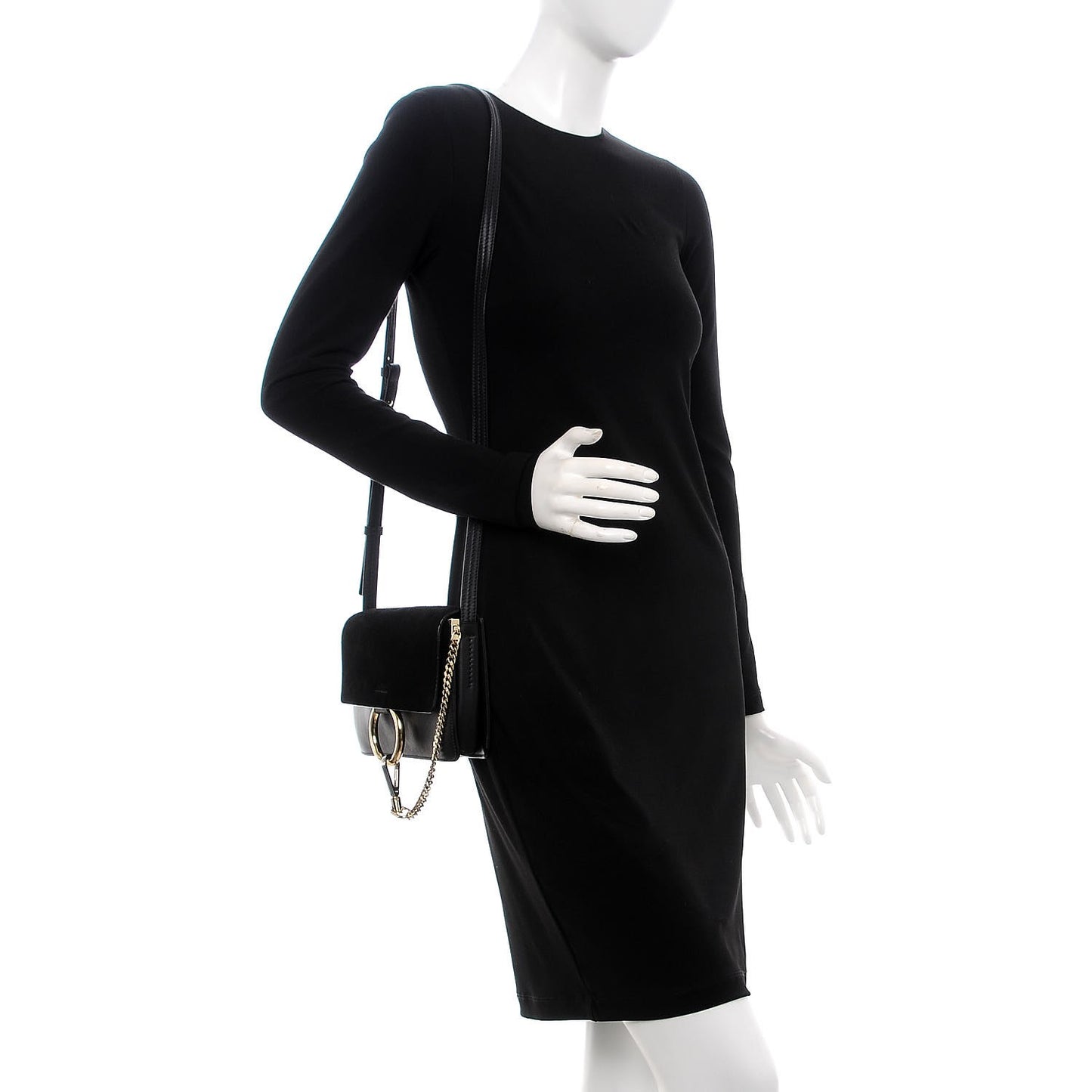Suede Calfskin Small Faye Shoulder Bag Black