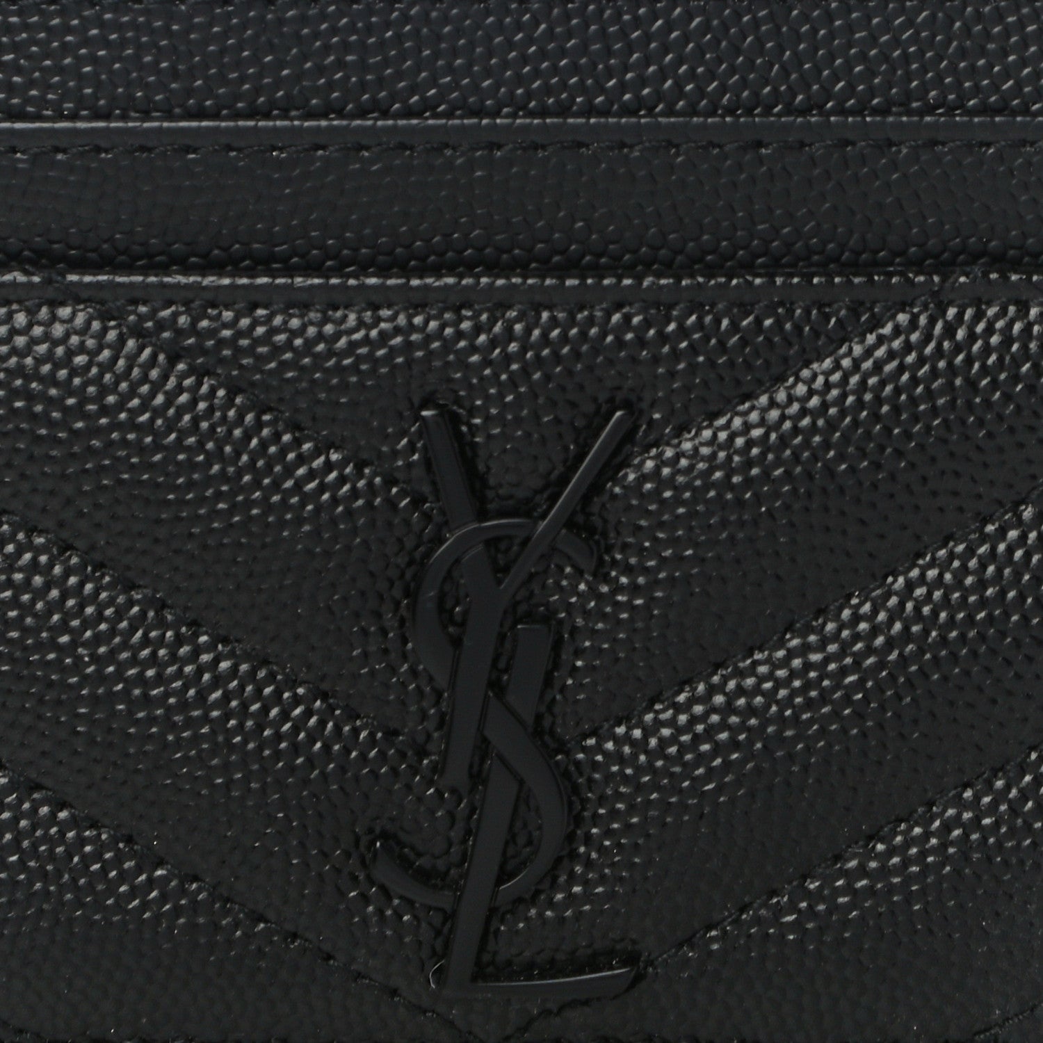 Saint Laurent Grain De Poudre Matelasse Chevron Monogram Credit Card Case Black 7 of 9