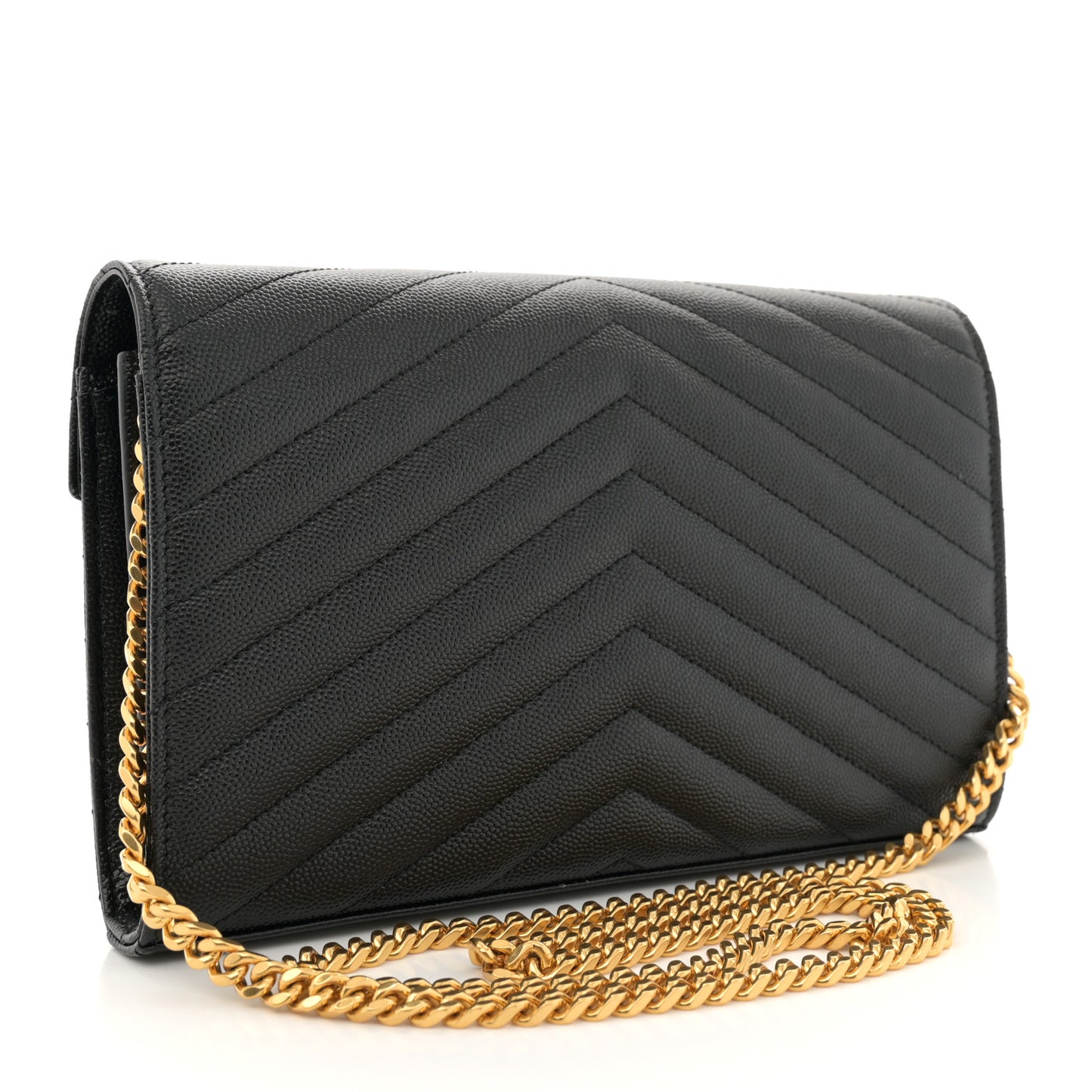 Grain De Poudre Matelasse Chevron Monogram Chain Wallet Black