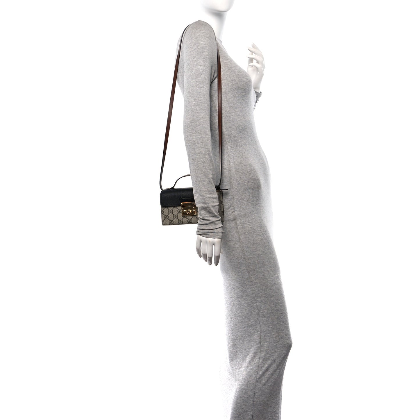 GG Supreme Monogram Calfskin Mini Padlock Top Handle Shoulder Bag Beige Black Cuir