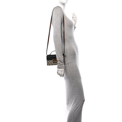 Gucci GG Supreme Monogram Calfskin Mini Padlock Top Handle Shoulder Bag Beige Black Cuir 2 of 11