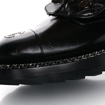 Chanel Crackled Calfskin Velvet Pearl Combat Short Boots 38 Black 10 of 14