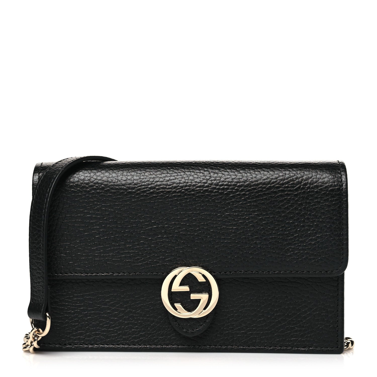 Gucci Dollar Calfskin Interlocking G Chain Wallet Black 1 of 11