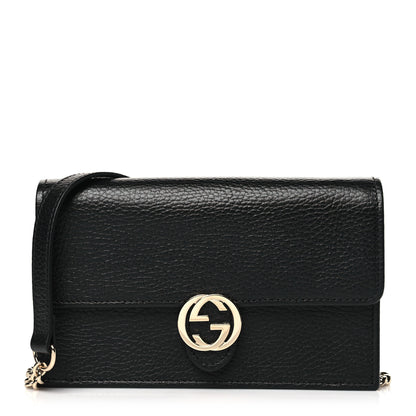 Gucci Dollar Calfskin Interlocking G Chain Wallet Black 1 of 11