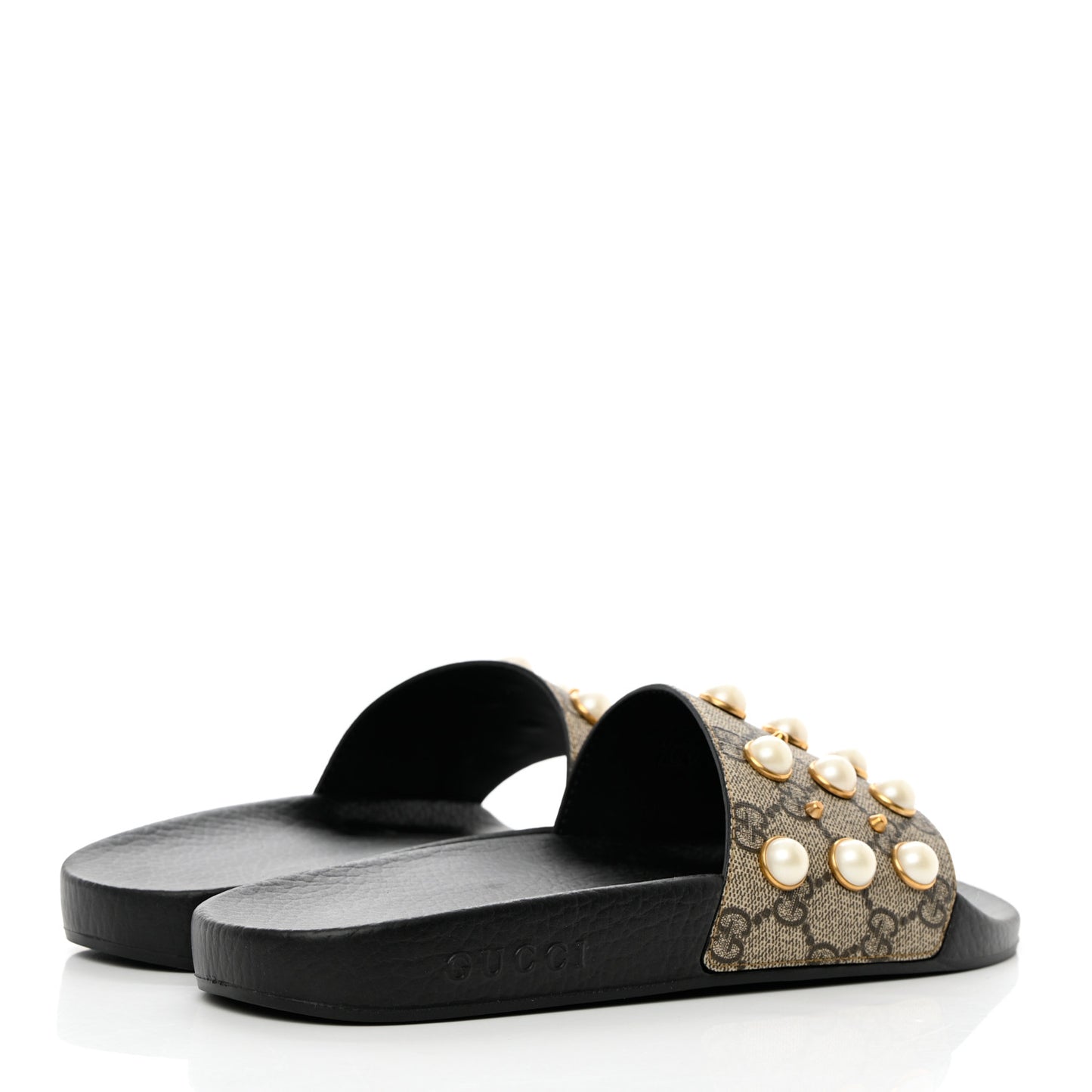 GG Supreme Monogram Pearls Slide Sandals 40 Beige